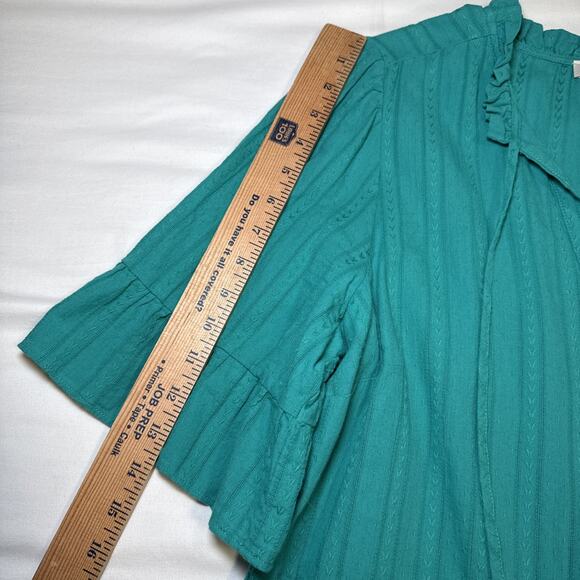 Ann Taylor LOFT Geometric Tiered Ruffle Short Sleeve Teal Embroidered XL Dress - Picture 8 of 12